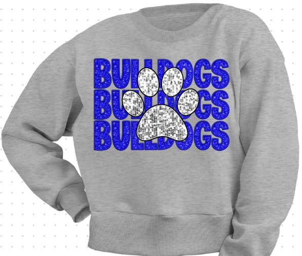 Bulldogs faux embroidery Glitter/Sequins School Spirit Sweatshirt