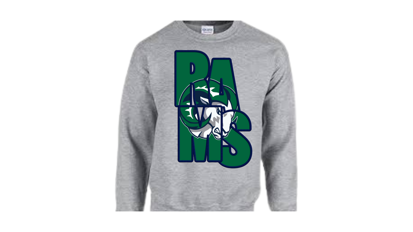 RAMS forrest green & blue 2 Letter Overlapping sweatshirt
