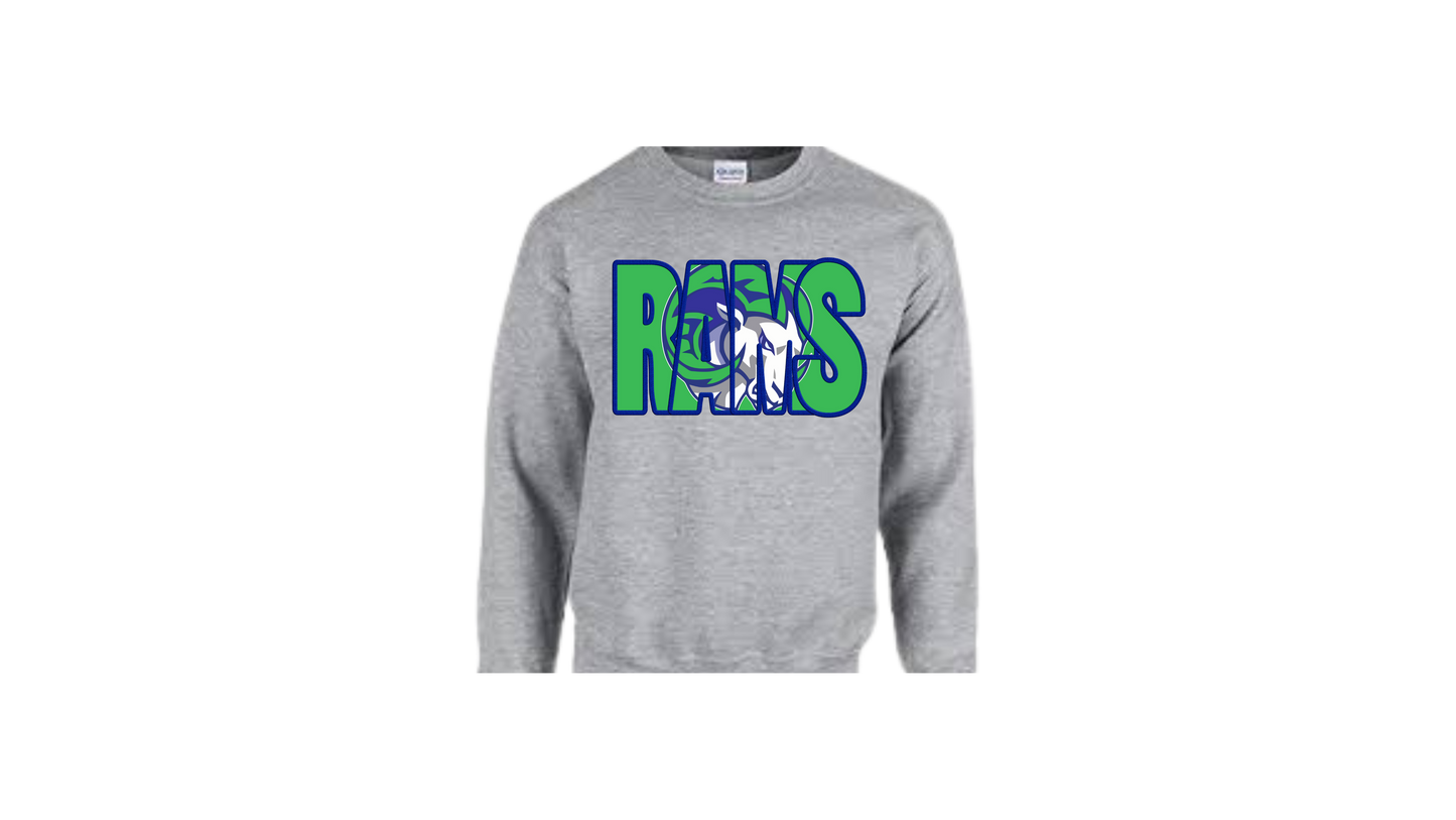 RAMS overlapping mascot sweatshirt Bright Green and blue