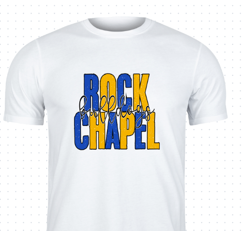 ROCK CHAPEL Bulldogs Distressed Tee (royal & yellow