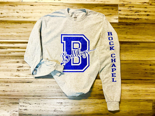 Collegiate "B" Bulldogs Royal Blue White & Gray T Shirt