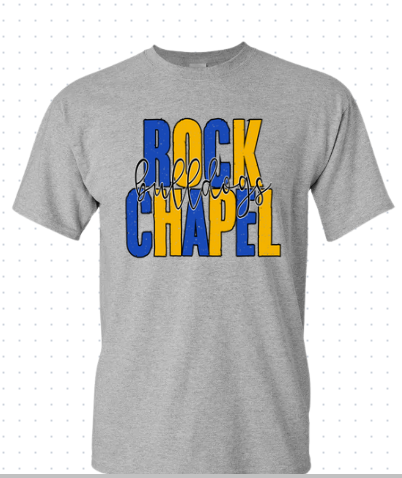 ROCK CHAPEL Bulldogs Distressed Tee (royal & yellow