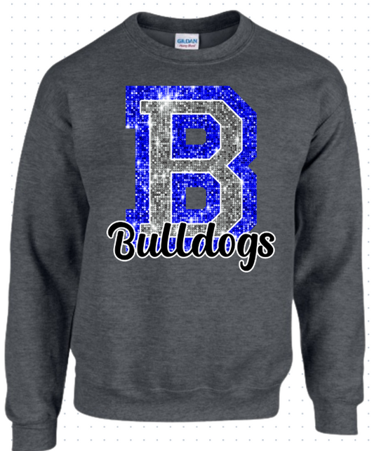 Blue Bling Sparkle Bulldog "B" Sweatshirt