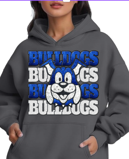 Blue & White Glitter Bulldog School Spirit Hoodie