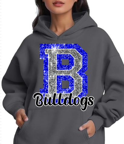 Blue Bling Sparkle Bulldog "B" Hoodie