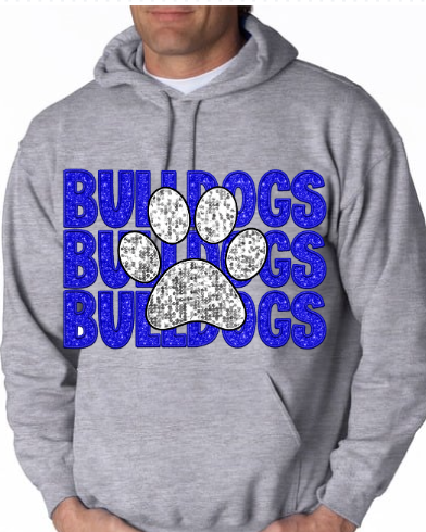 Bulldogs faux embroidery Glitter/Sequins School Spirit Hoodie