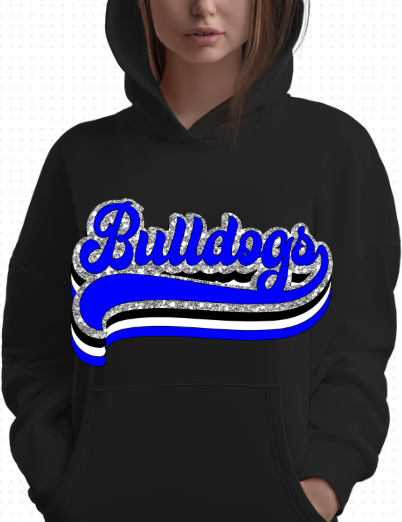 Bulldogs- Retro Silver Glitter Hoodie