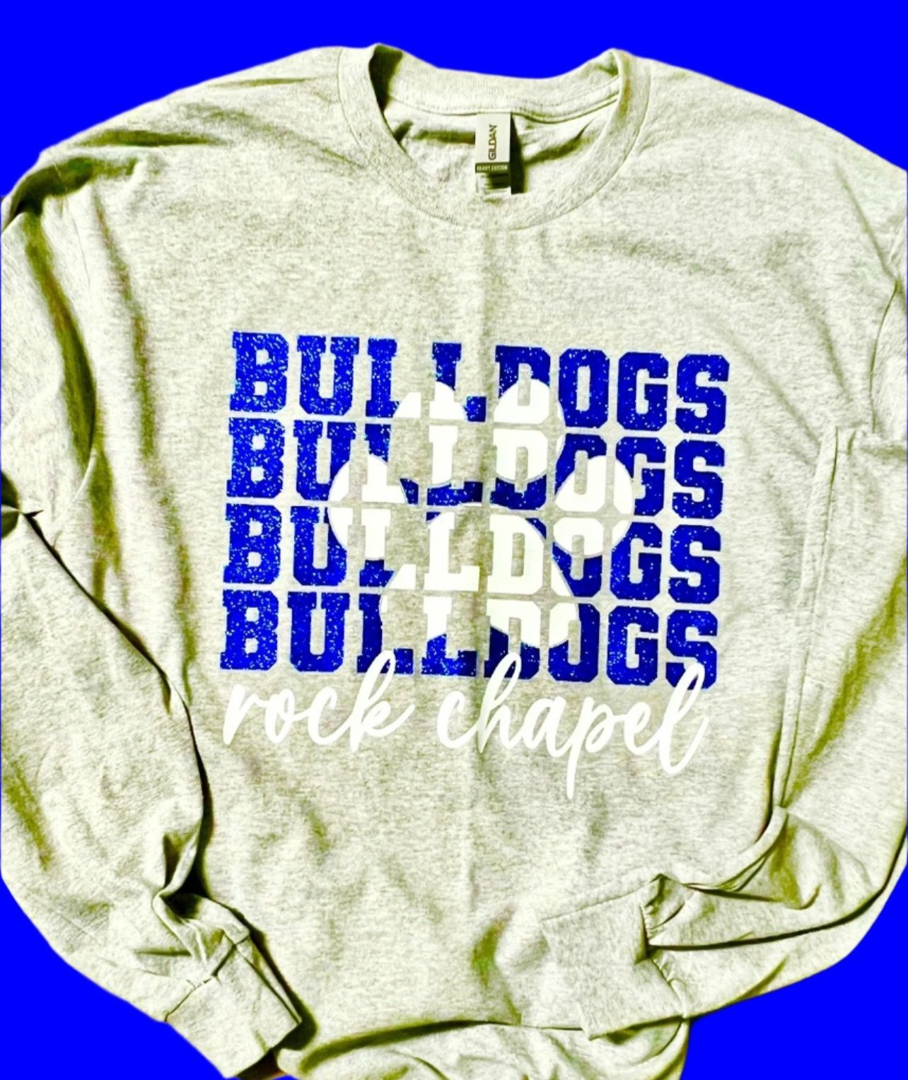 Sport Gray Long-Sleeved Mirror Bulldog Text T-Shirt