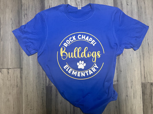 Circle Rock Chapel logo -royal blue, gold , and white